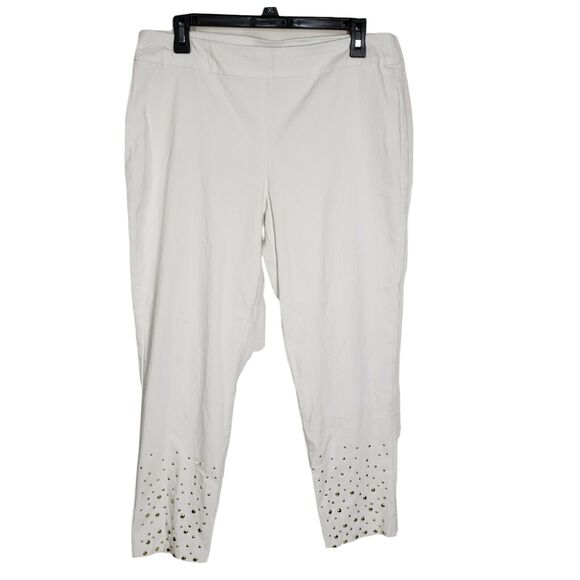 JM Collection Women Pants Petite Large PL Ankle Skinny Pull On Embellished White - Picture 1 of 11
